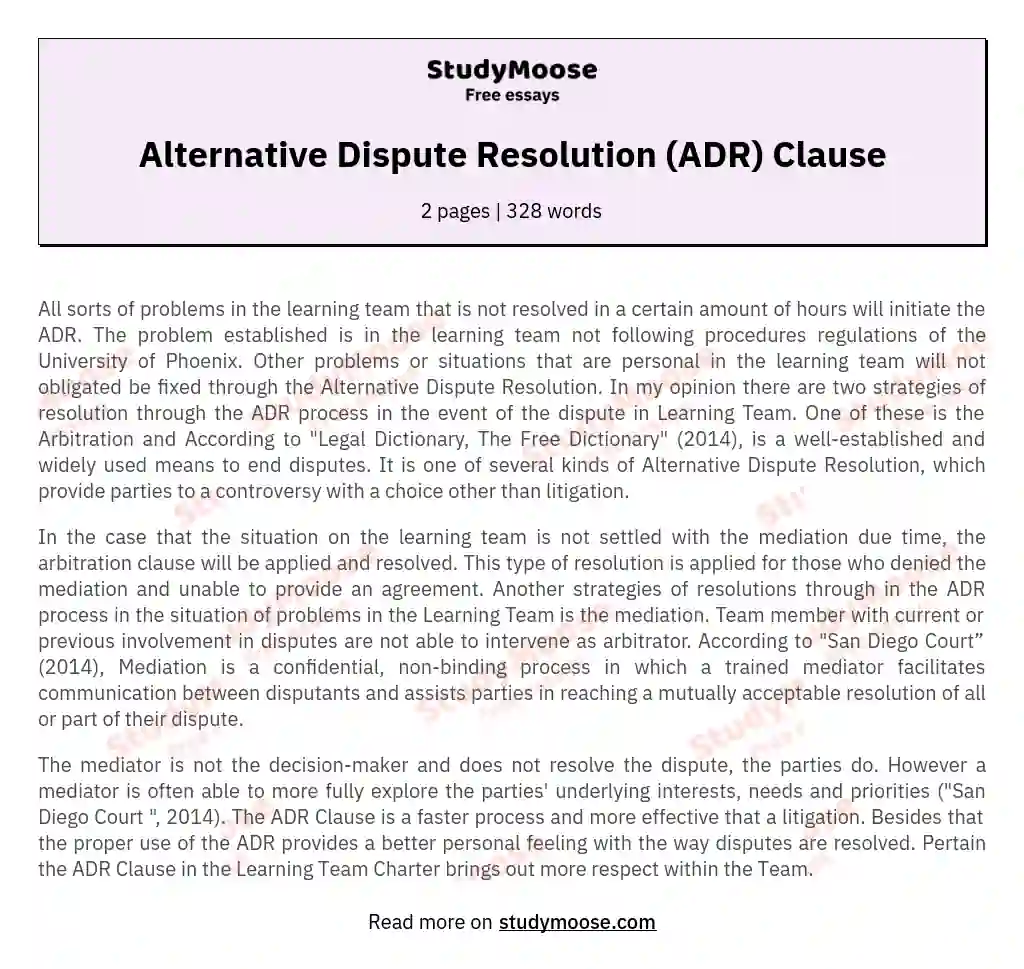 Alternative Dispute Resolution (ADR) Clause