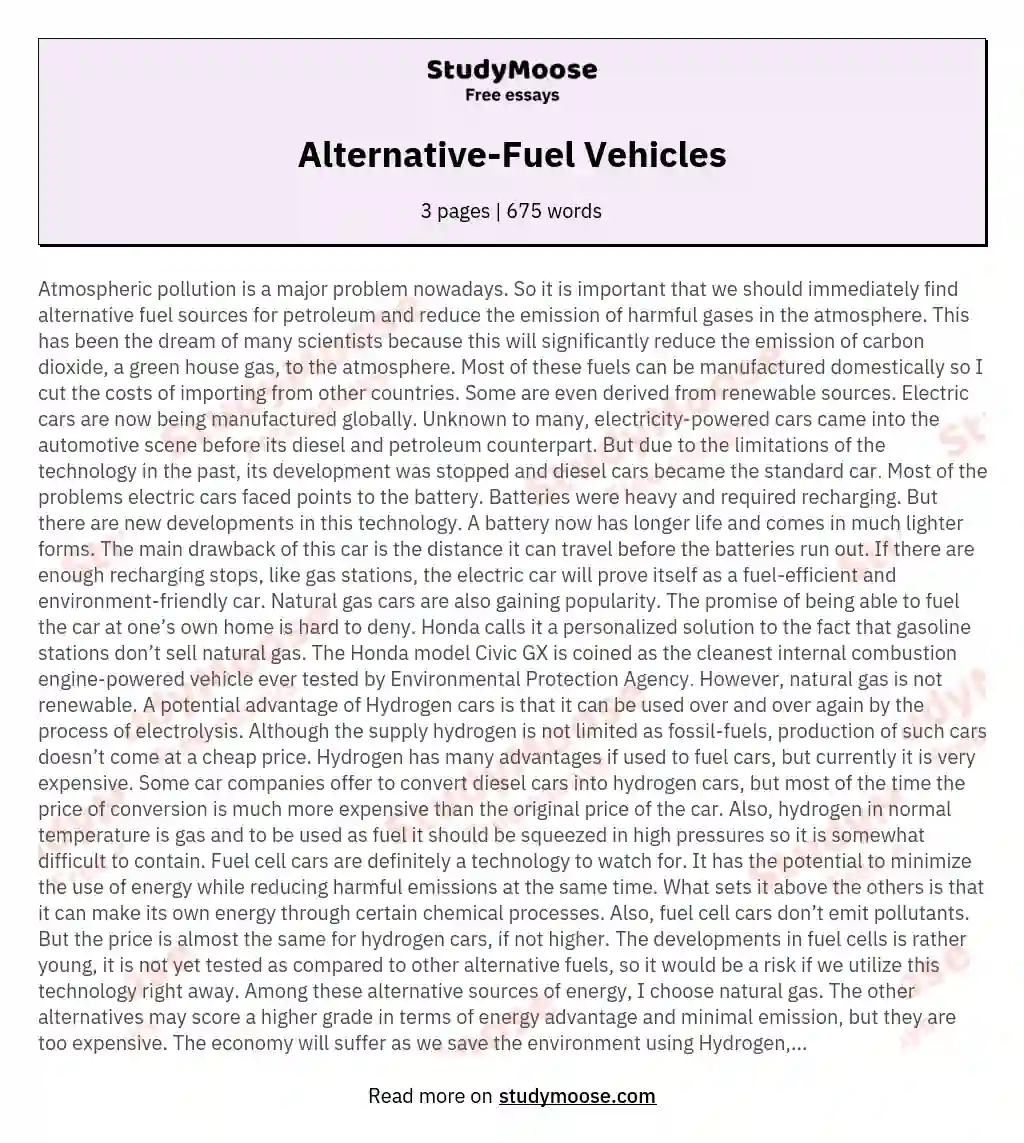 research paper on alternative fuel vehicles