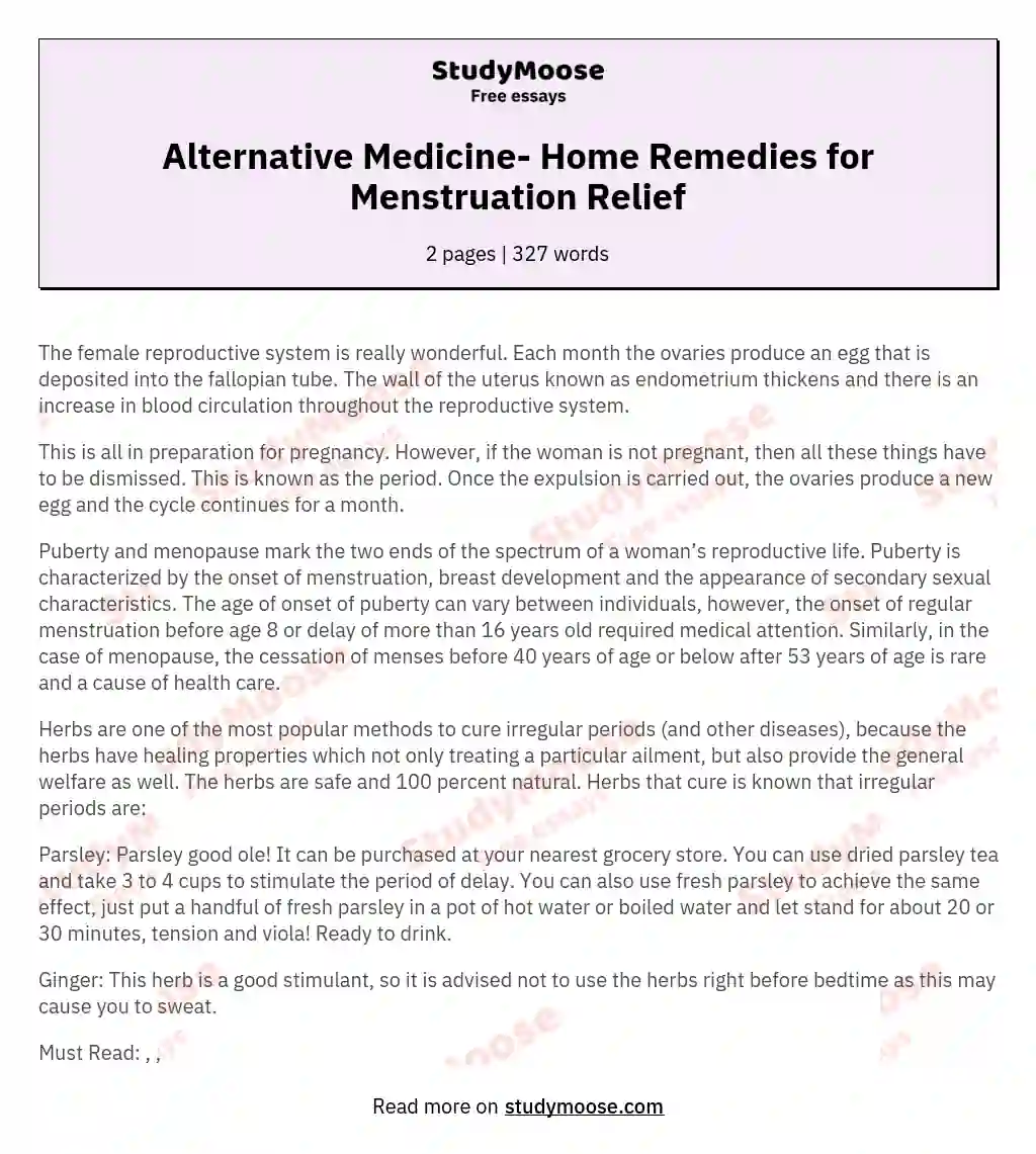 Alternative Medicine- Home Remedies for Menstruation Relief