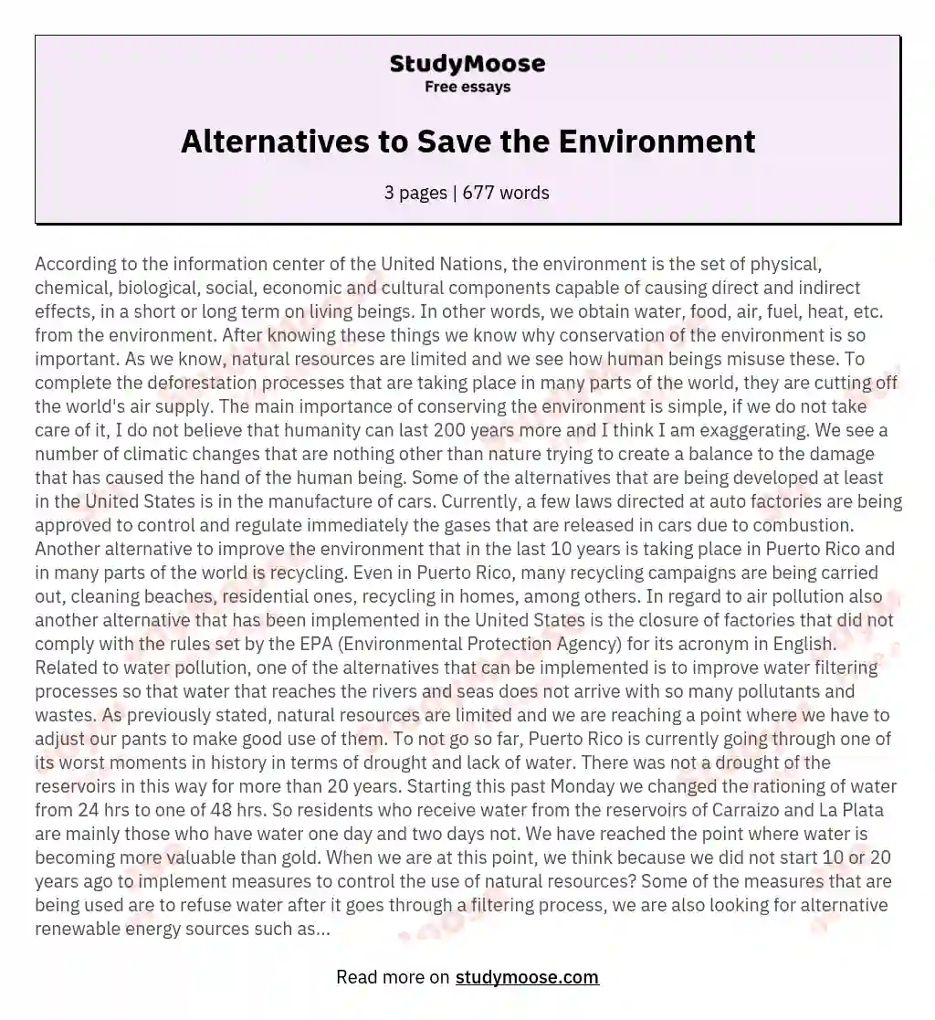 Alternatives to Save the Environment essay