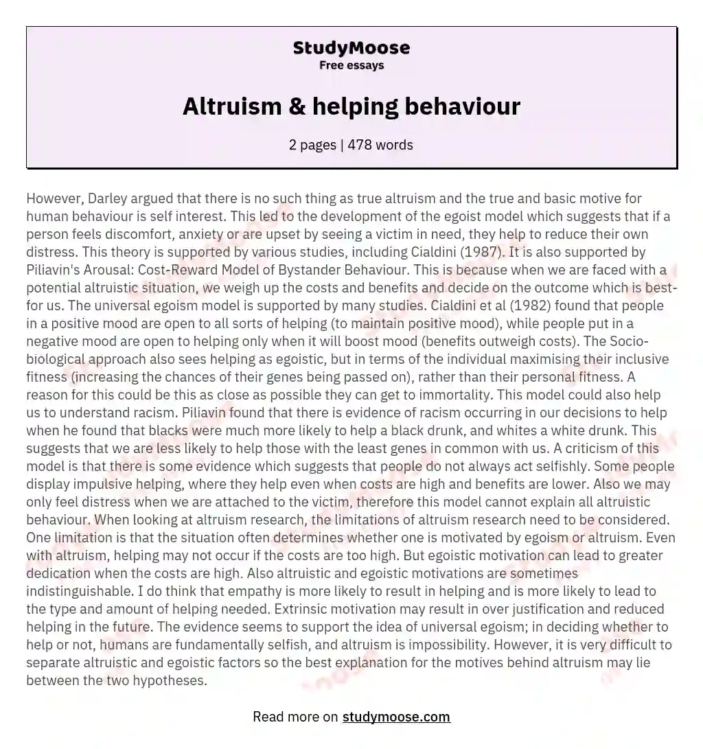 Altruism &amp;  helping behaviour essay