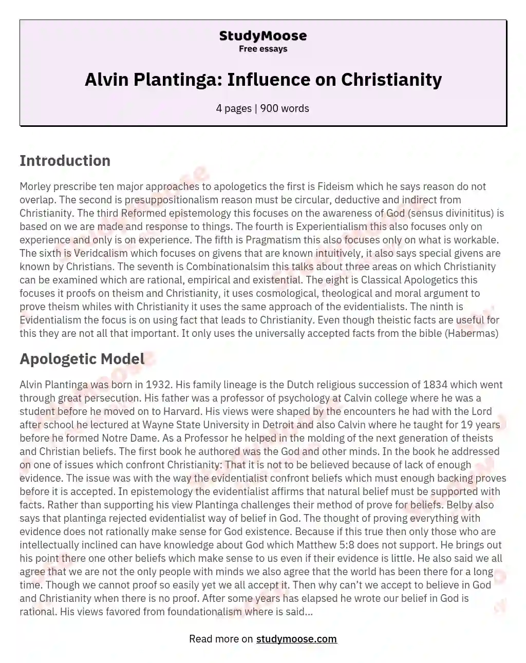Alvin Plantinga: Influence on Christianity