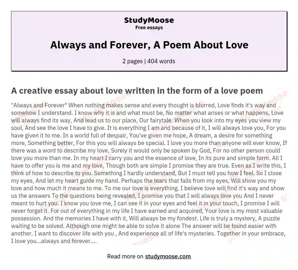 Always and Forever, A Poem About Love