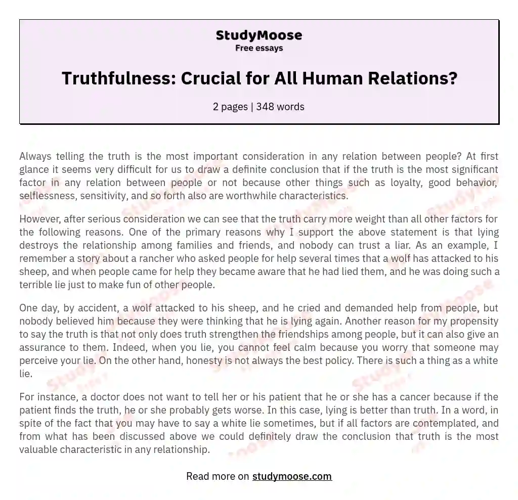 Truthfulness: Crucial for All Human Relations? essay