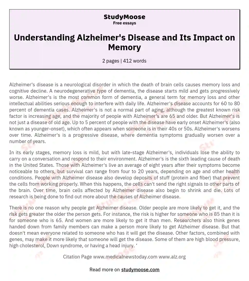 alzheimer's disease research paper thesis