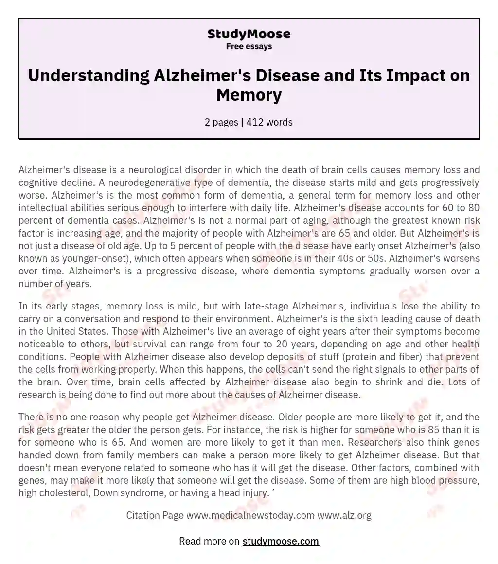 alzheimer's disease research essay