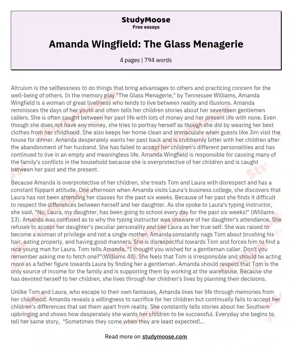 Amanda Wingfield: The Glass Menagerie
