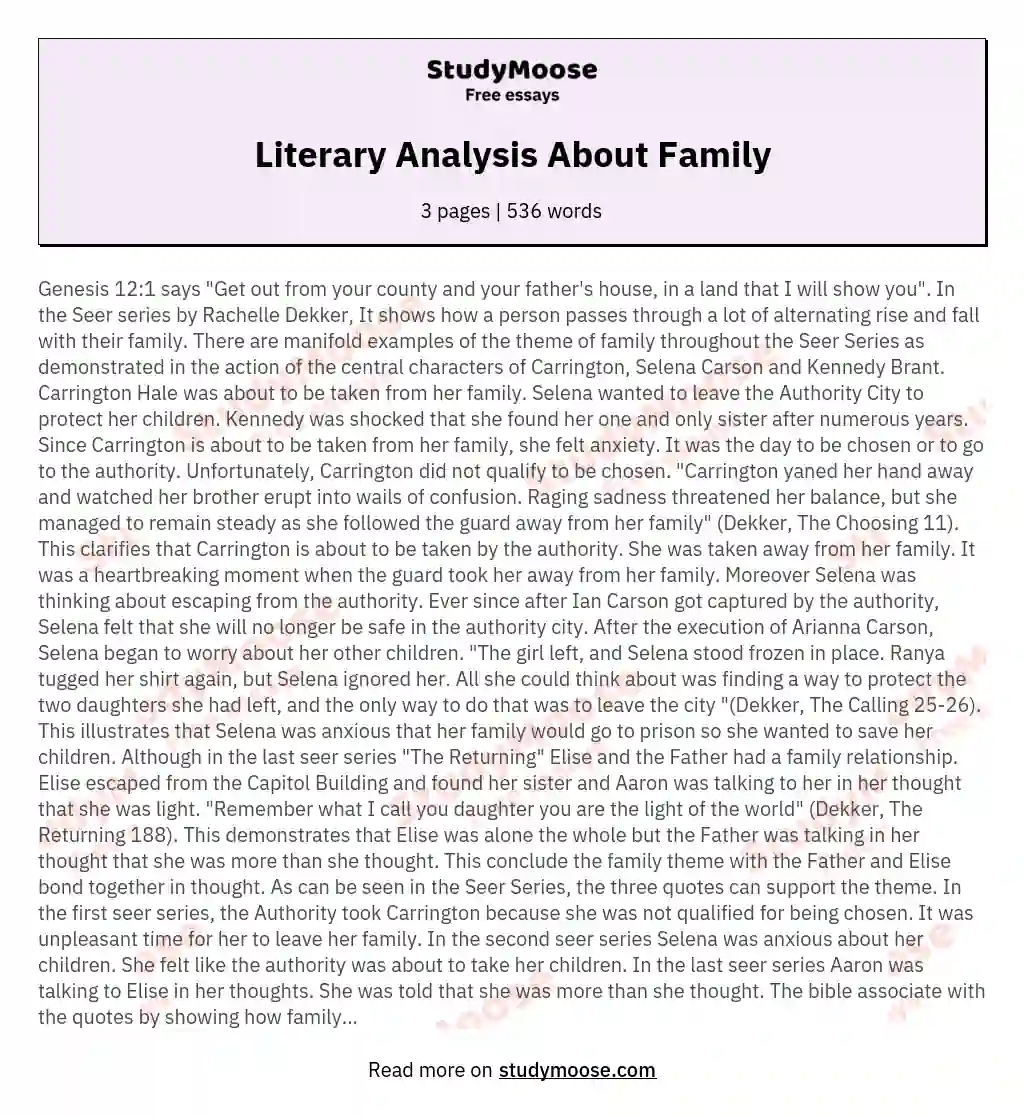 Literary Analysis About Family essay