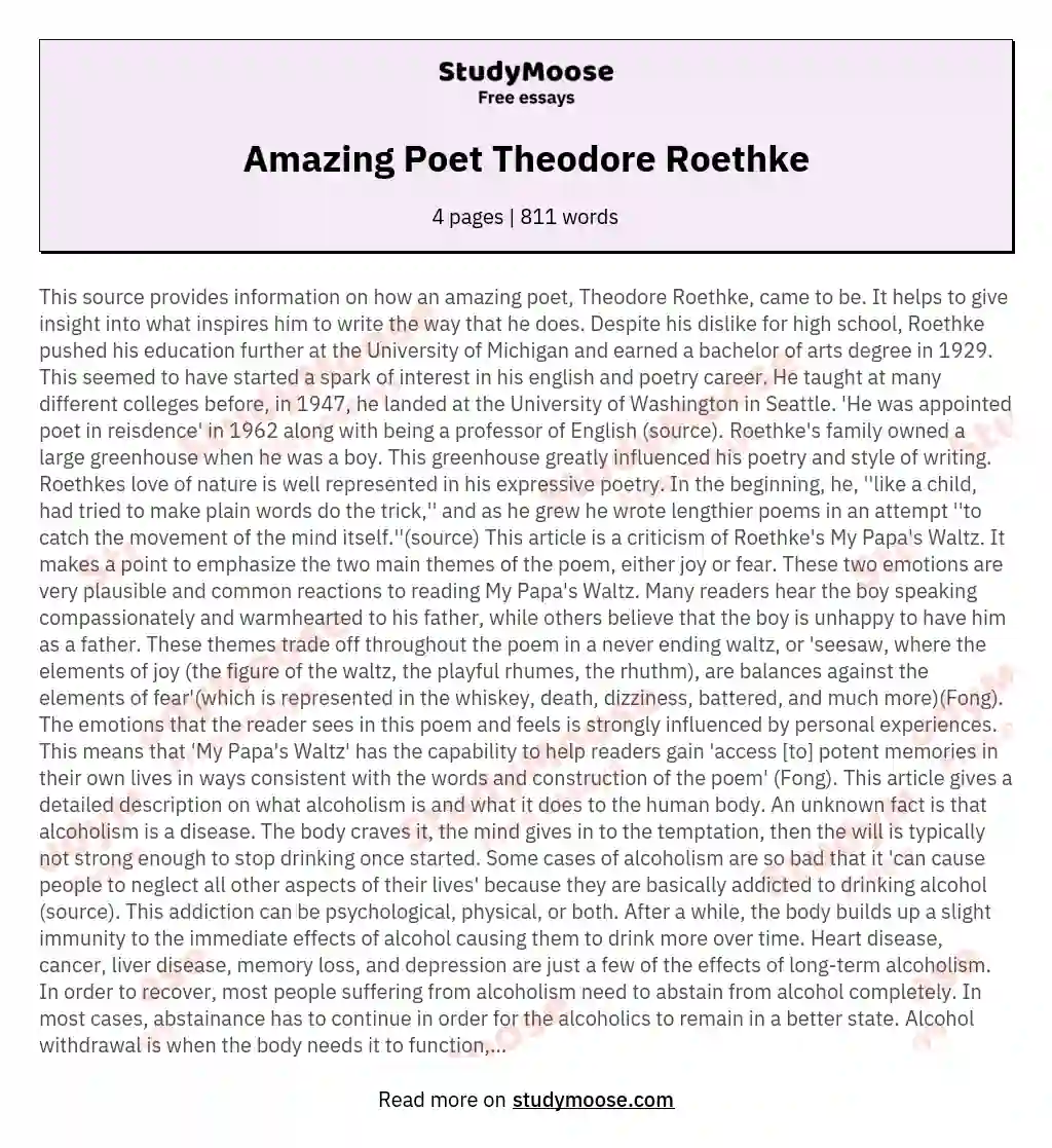 Amazing Poet Theodore Roethke essay