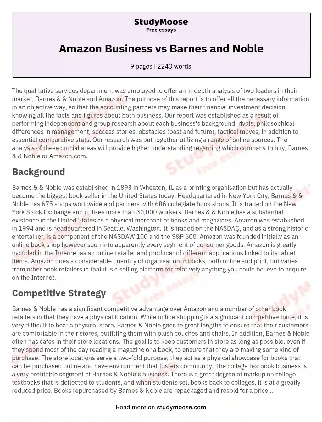 Amazon Business vs Barnes and Noble essay