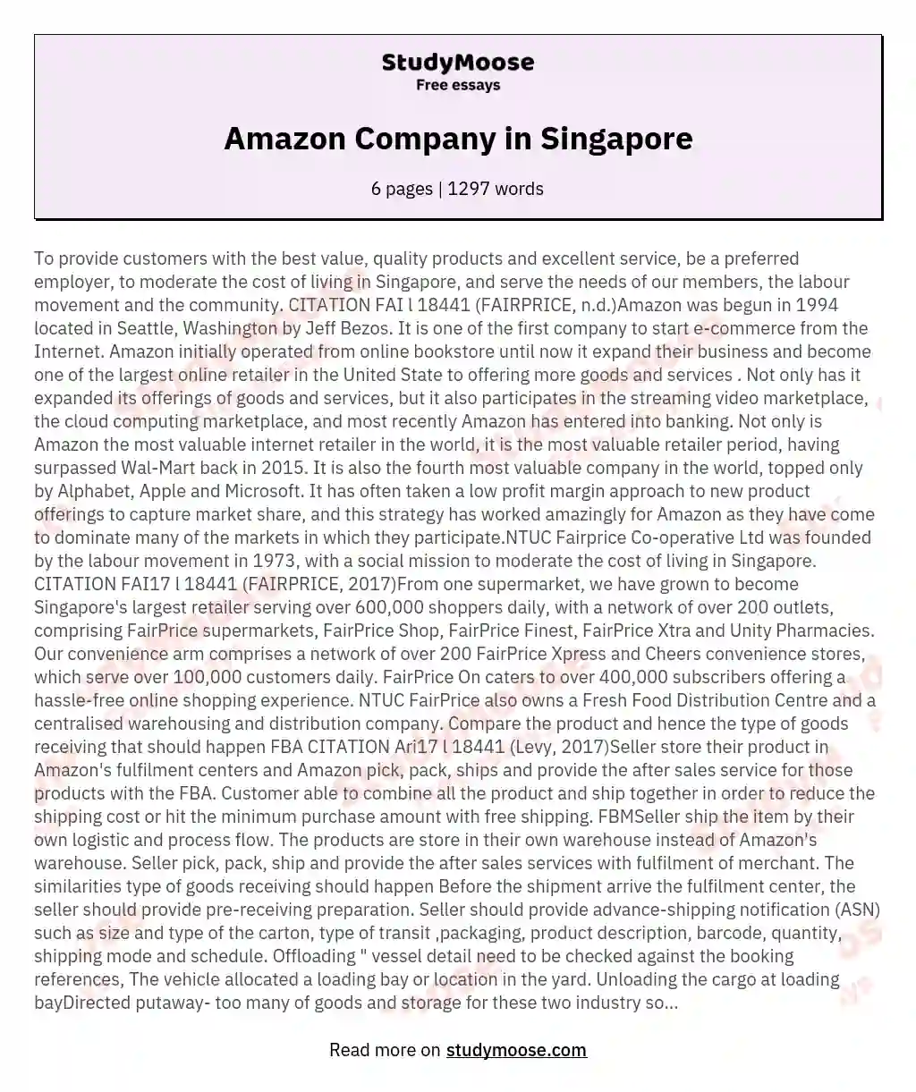 Amazon Company in Singapore essay