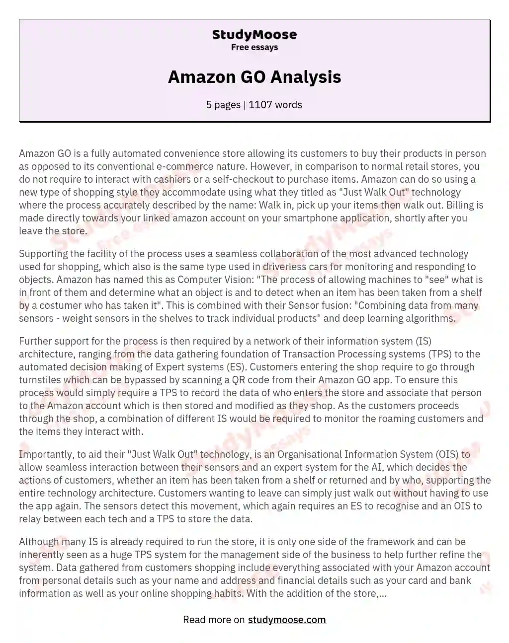 Amazon GO Analysis essay