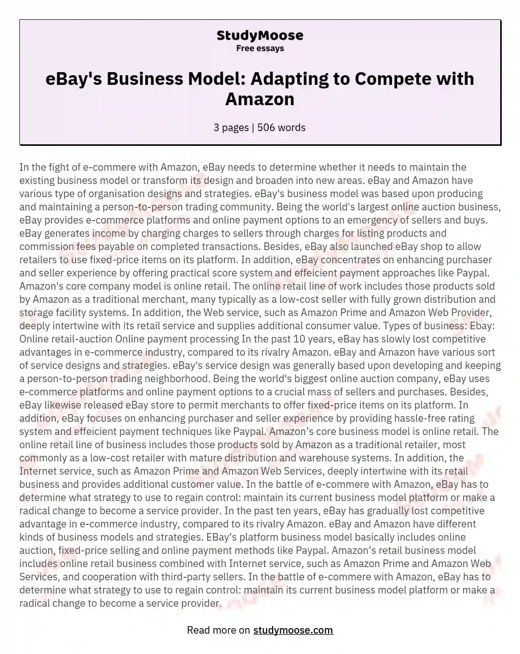 eBay's Business Model: Adapting to Compete with Amazon essay