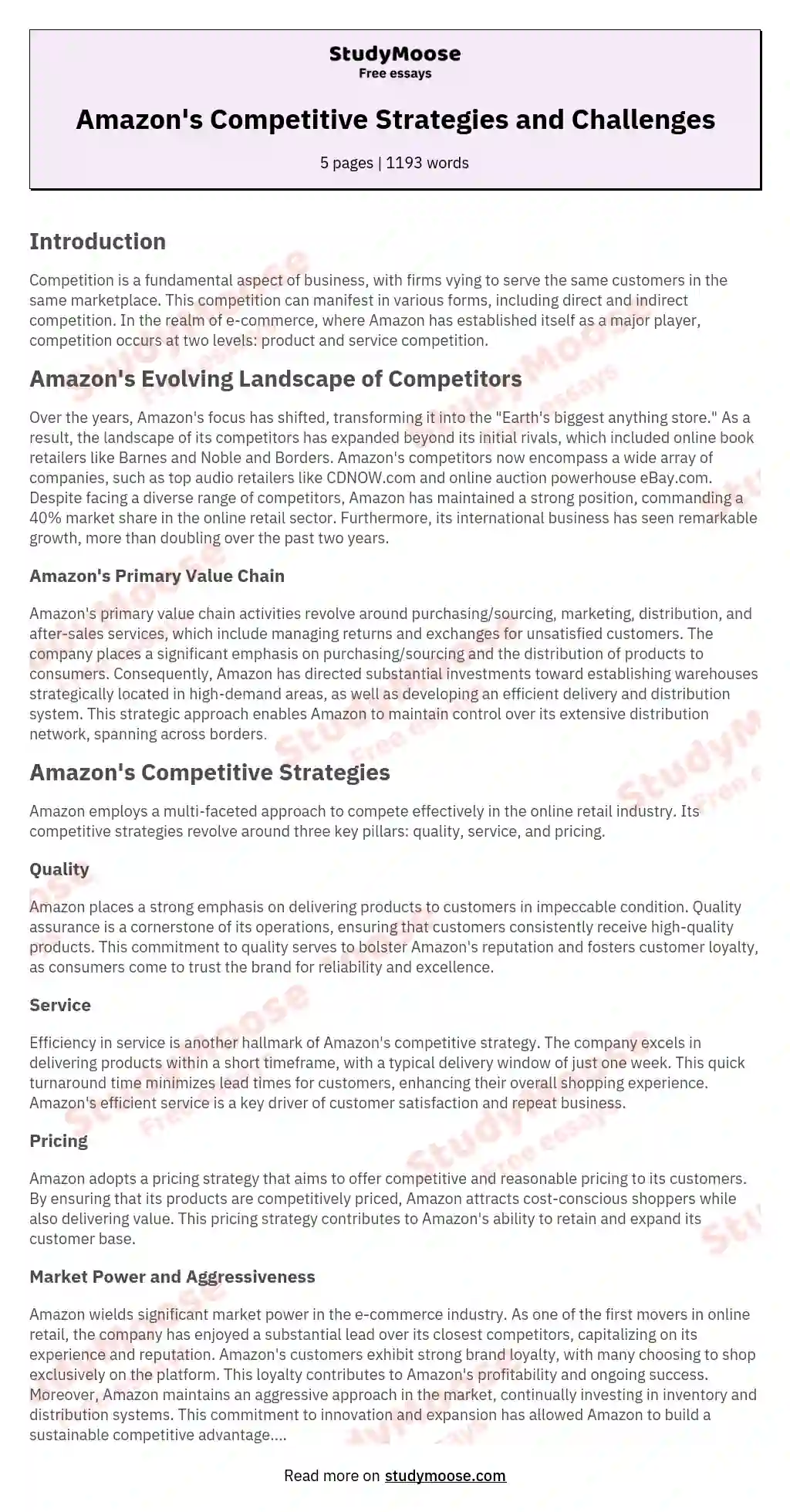 Amazon's Competitive Strategies and Challenges essay