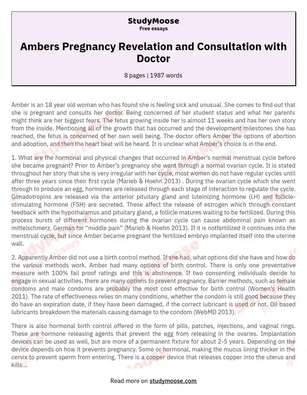 Ambers Pregnancy Revelation and Consultation with Doctor essay