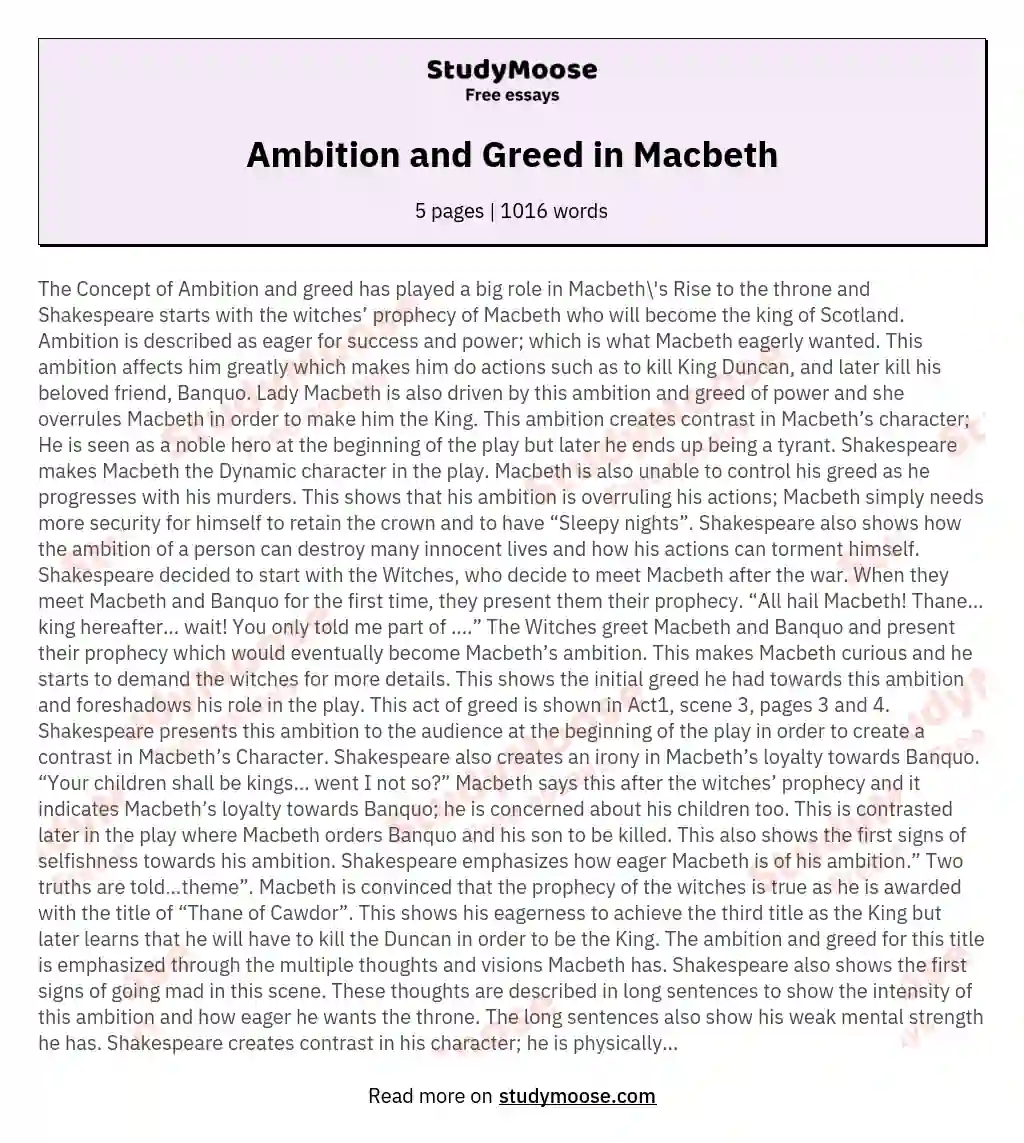 Ambition and Greed in Macbeth