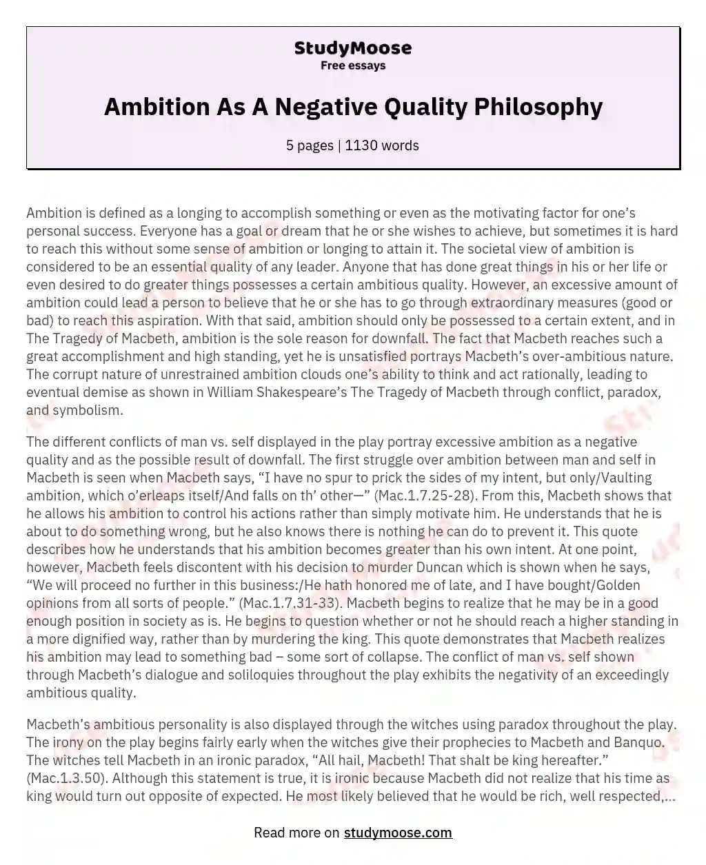 Ambition As A Negative Quality Philosophy essay