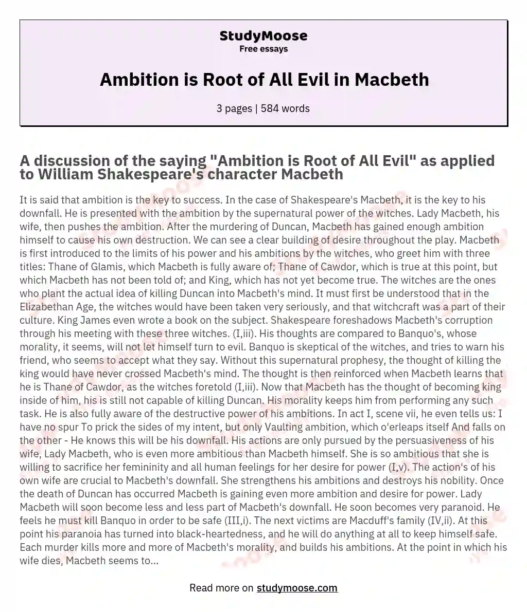 Ambition is Root of All Evil in Macbeth essay