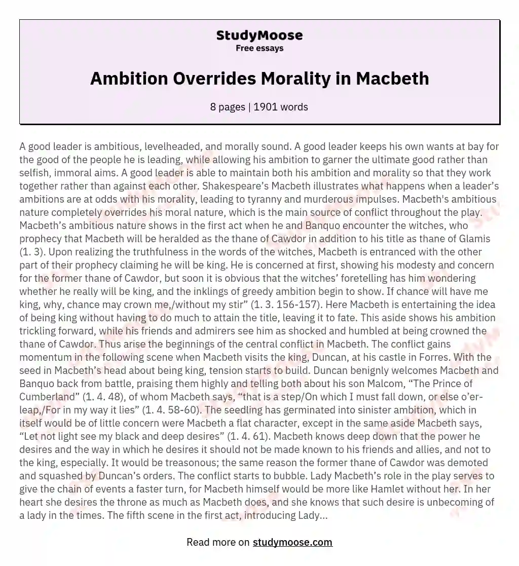 Ambition Overrides Morality in Macbeth essay