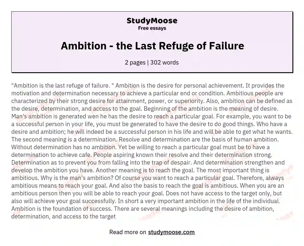 Ambition - the Last Refuge of Failure