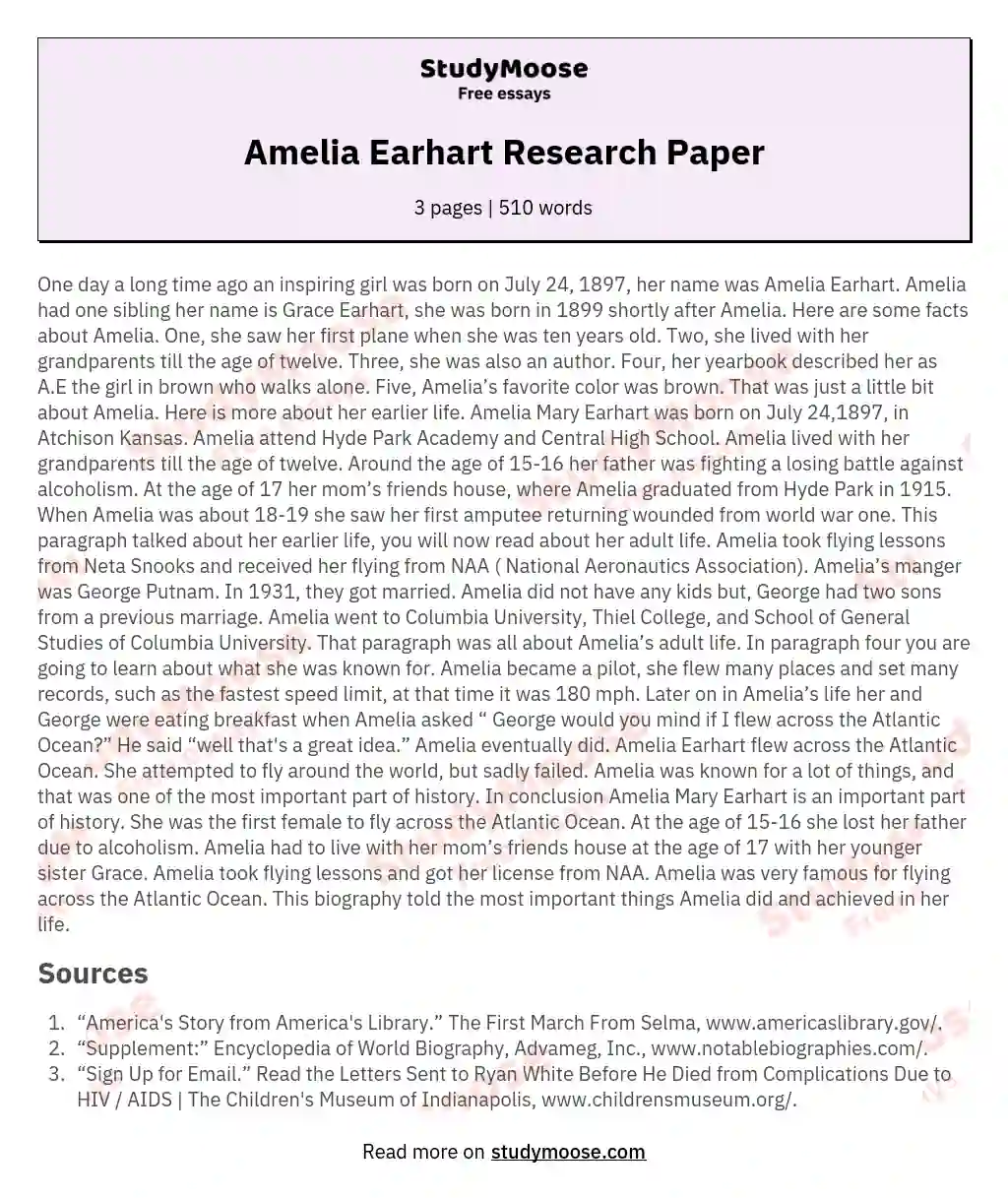 Amelia Earhart Research Paper essay