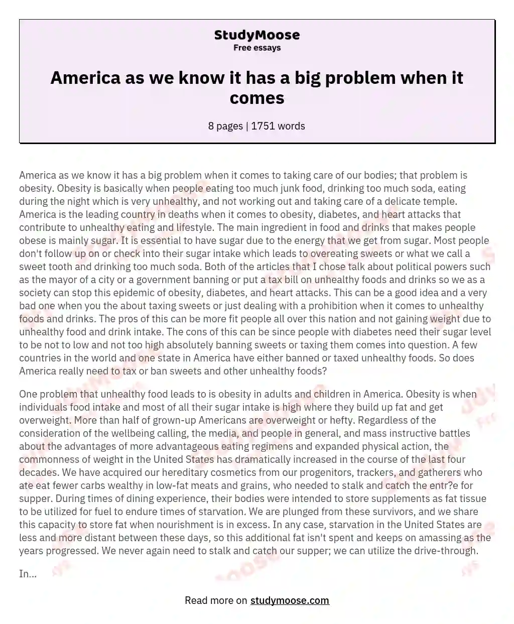America as we know it has a big problem when it comes essay