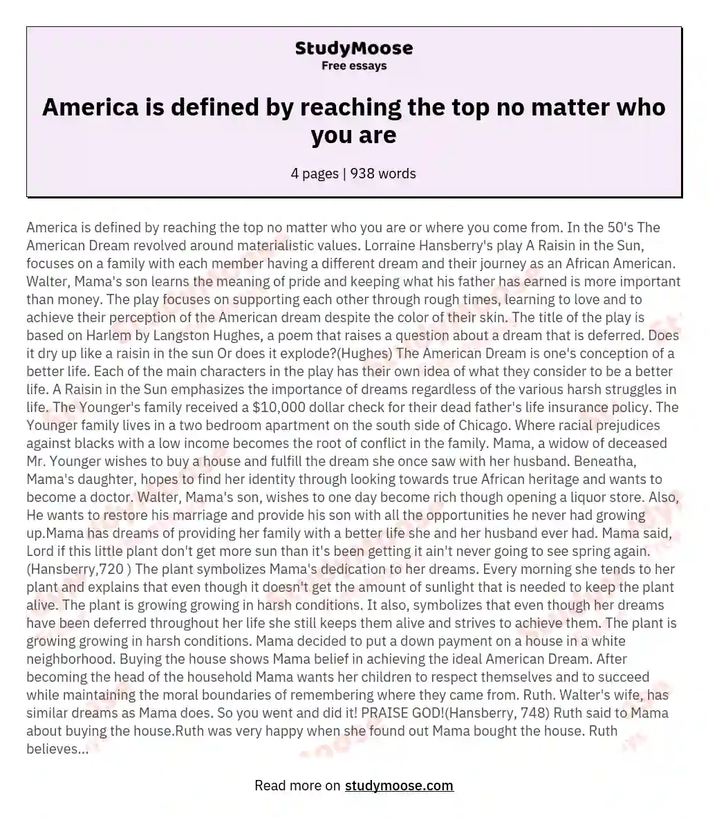 America is defined by reaching the top no matter who you are essay