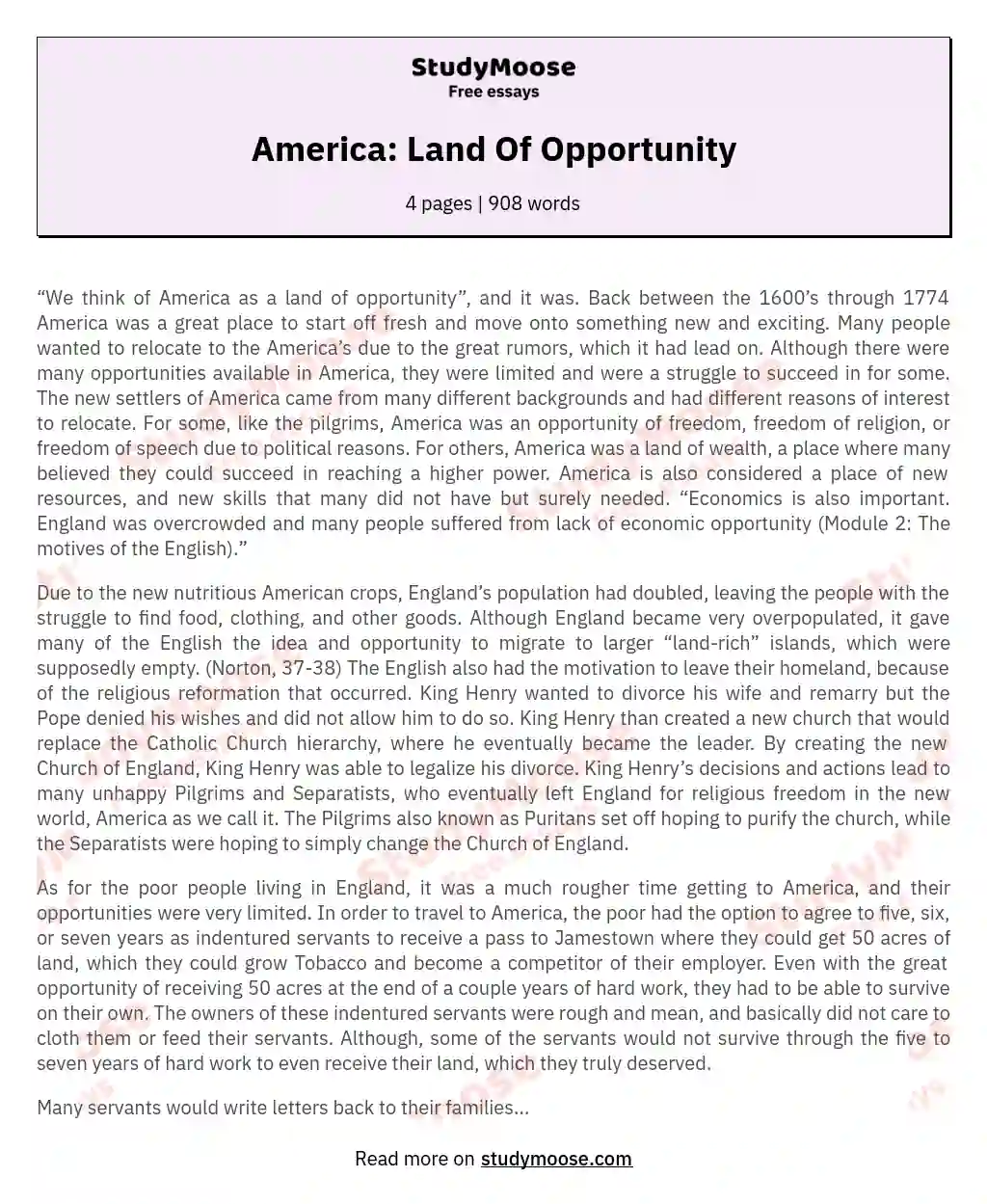 America: Land Of Opportunity