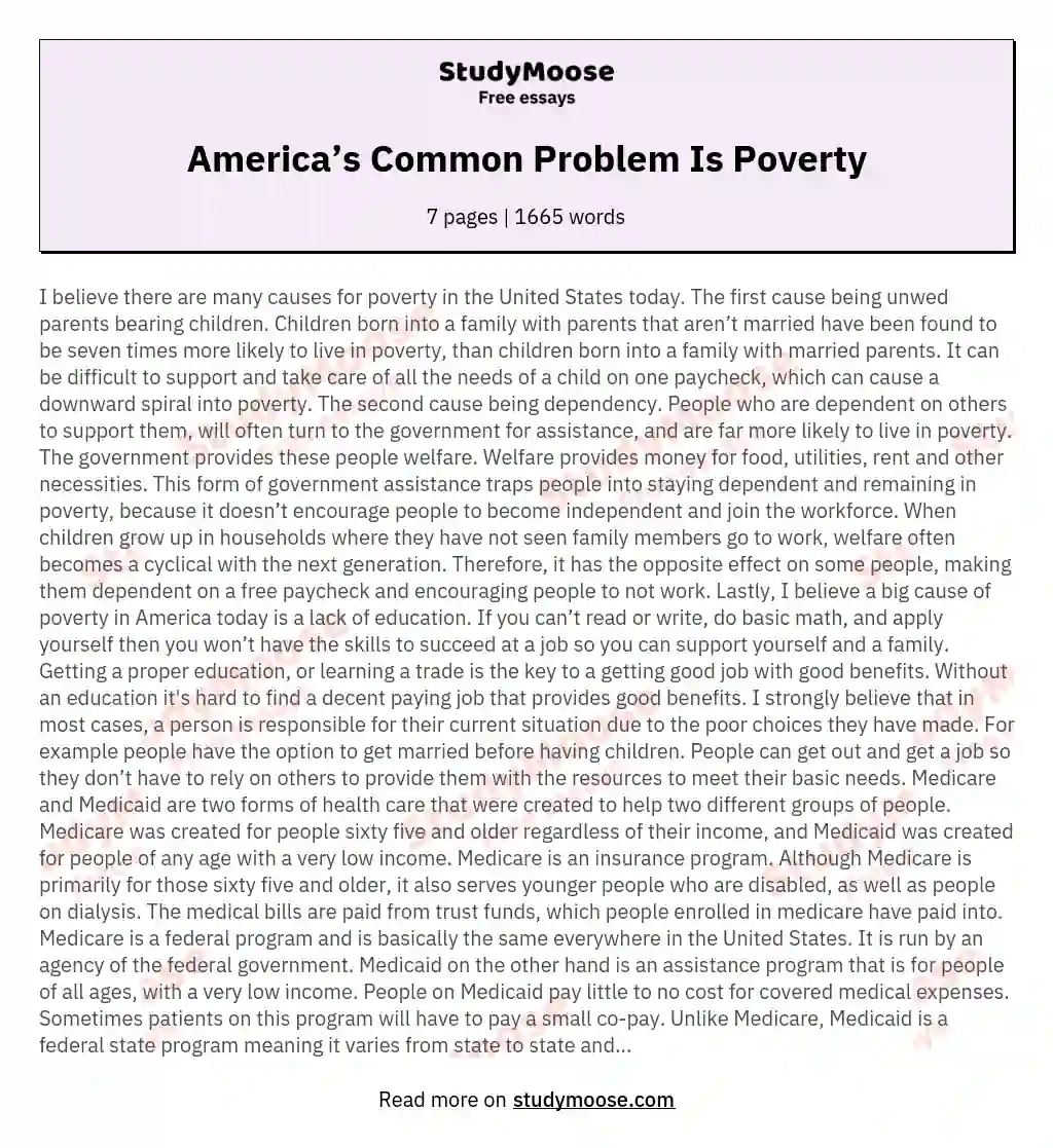 America’s Common Problem Is Poverty essay