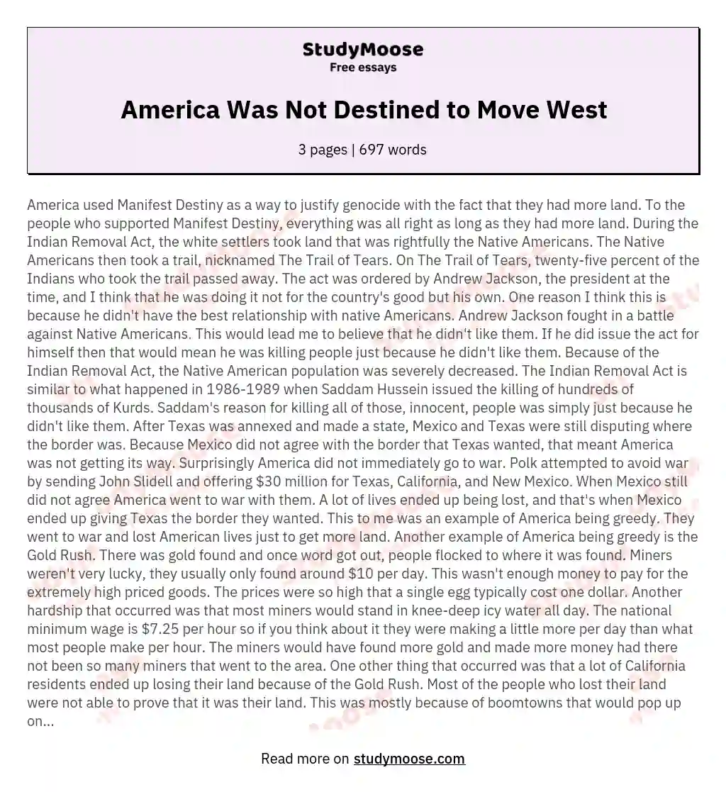 America Was Not Destined to Move West essay