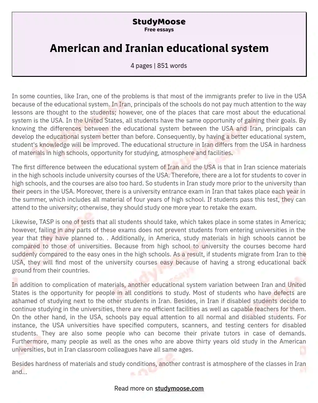 American and Iranian educational system essay