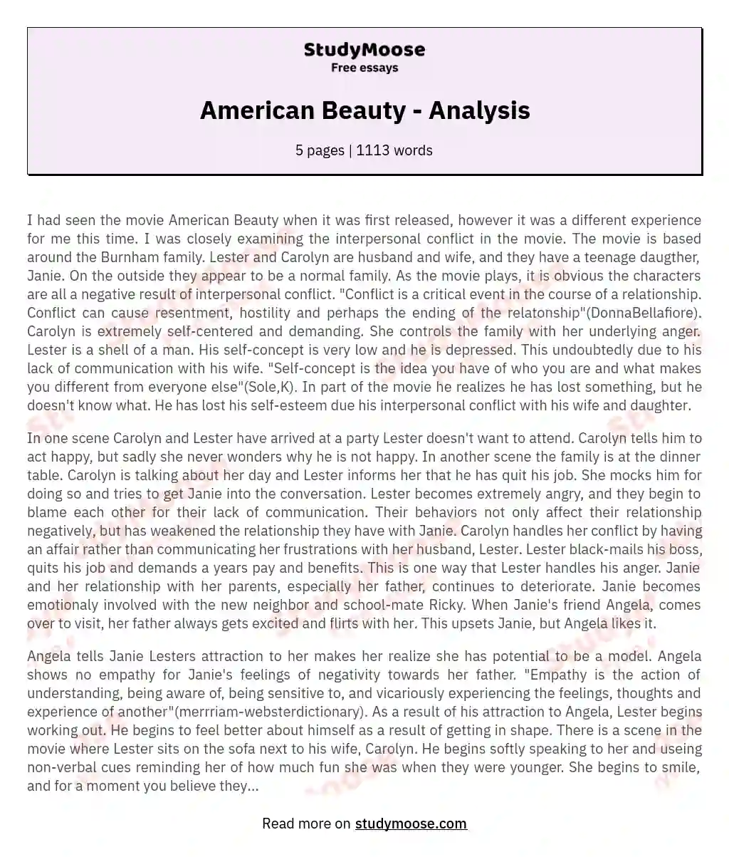 American Beauty - Analysis essay