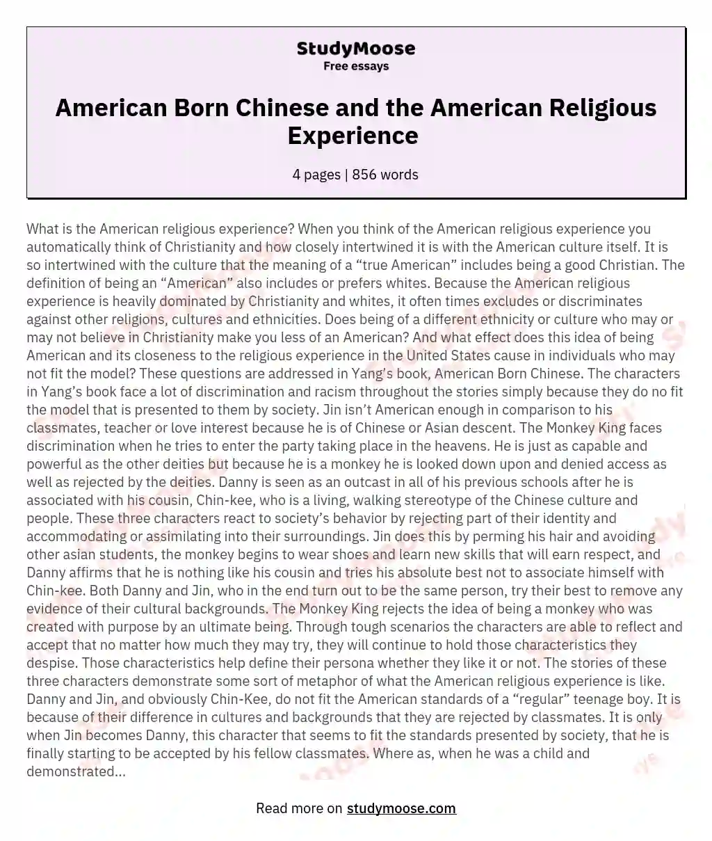 American Born Chinese and the American Religious Experience  essay