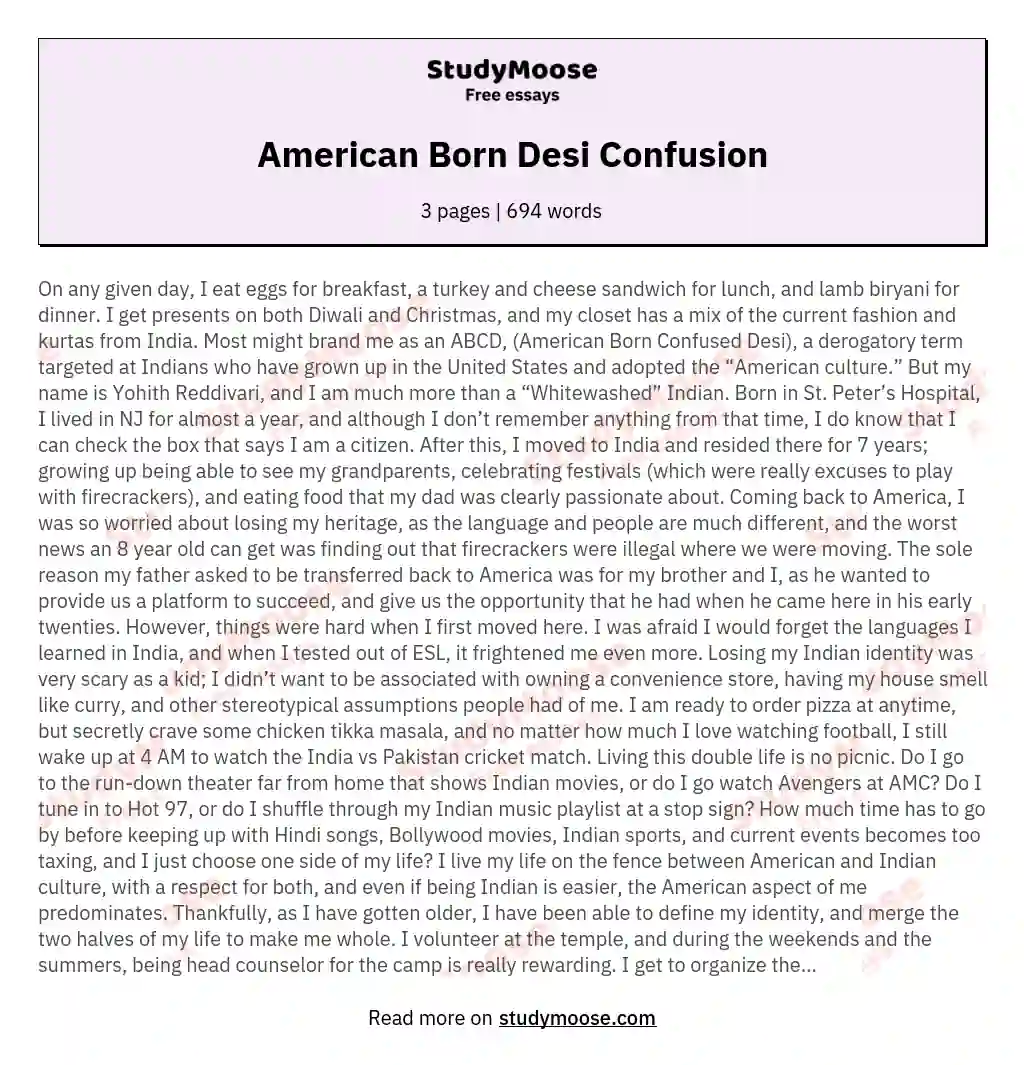 American Born Desi Confusion essay