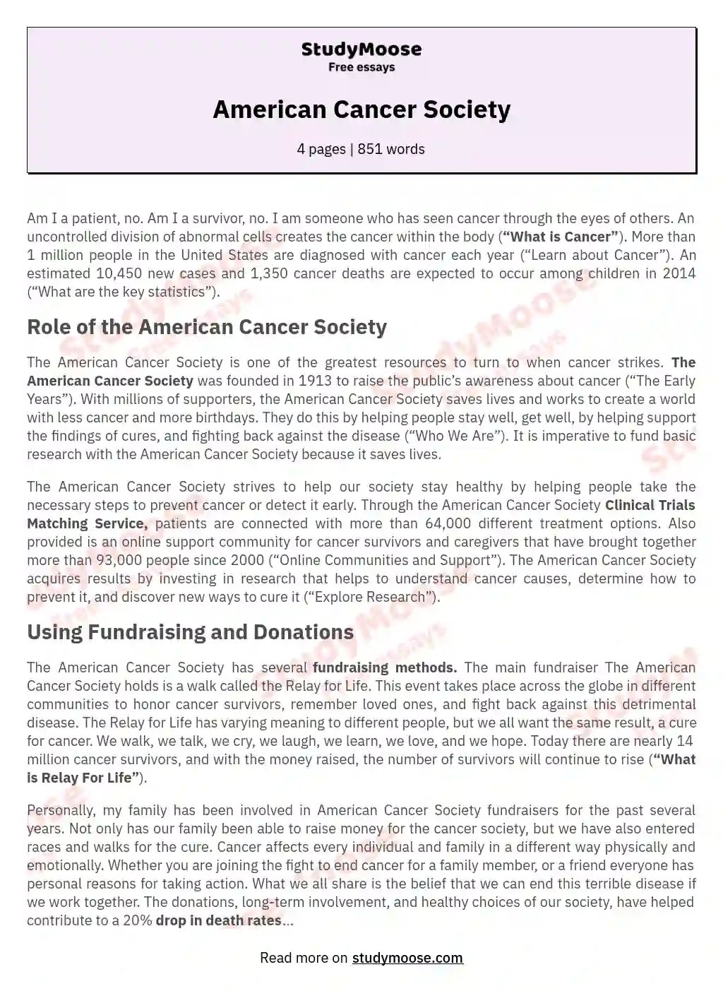 American Cancer Society essay