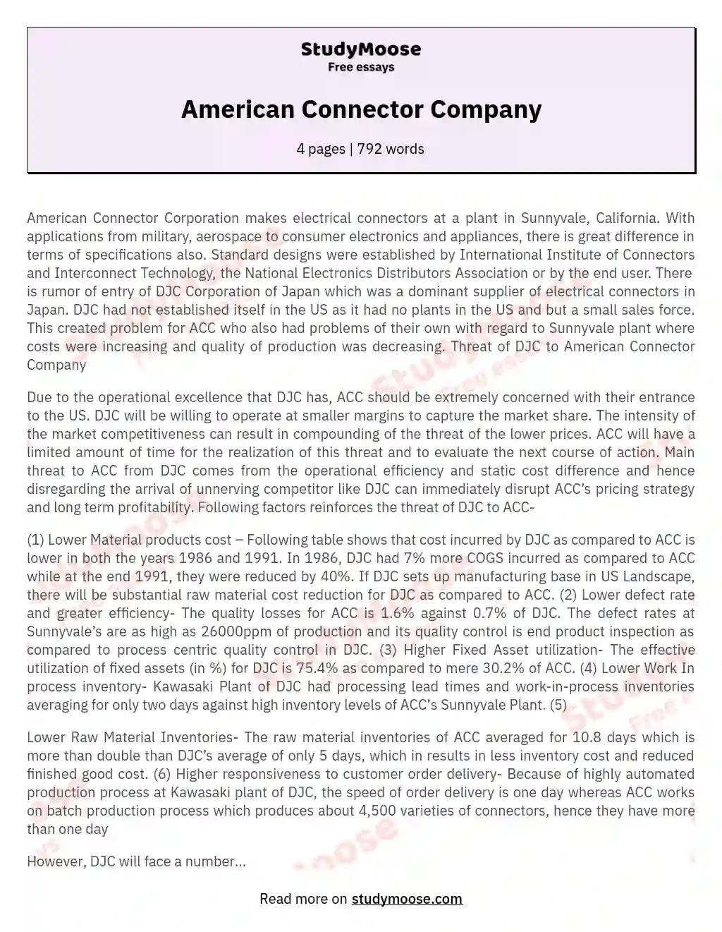 American Connector Company essay