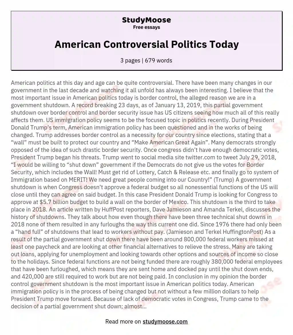 American Controversial Politics Today essay