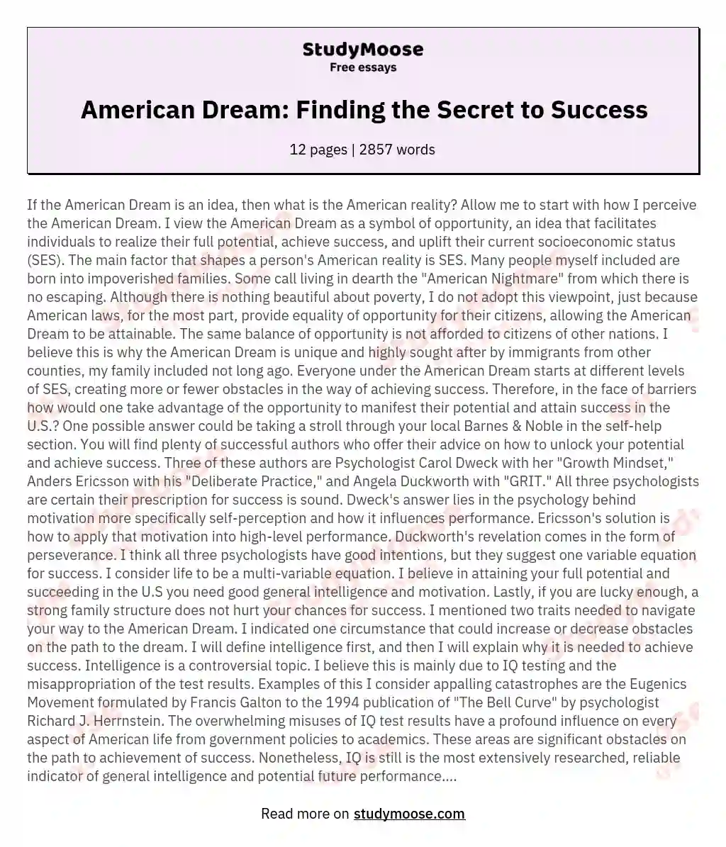 American Dream: Finding the Secret to Success essay