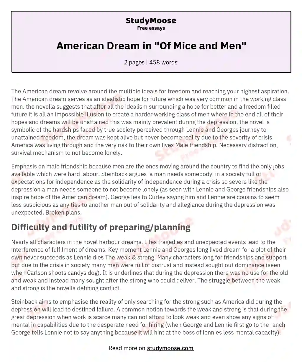 American Dream in "Of Mice and Men" essay