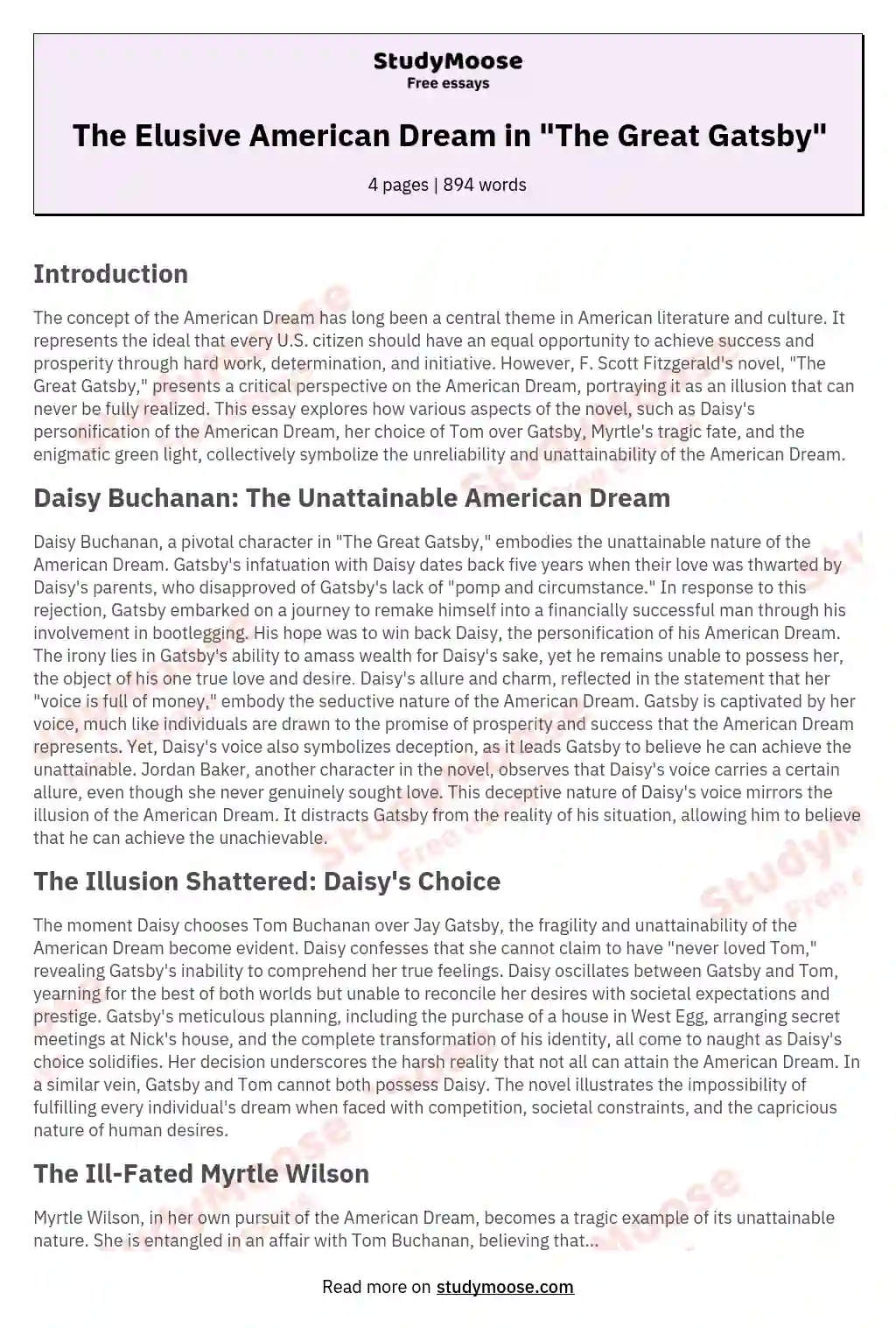 the american dream essay great gatsby