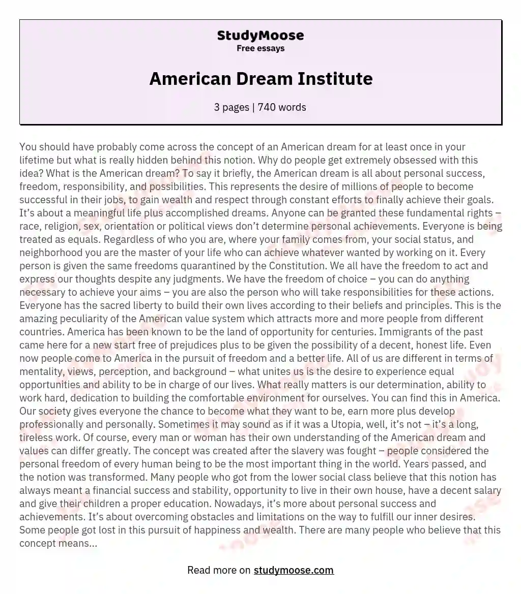American Dream Institute essay