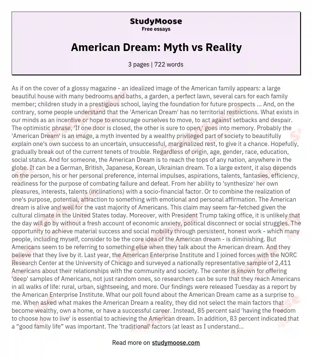 American Dream: Myth vs Reality essay