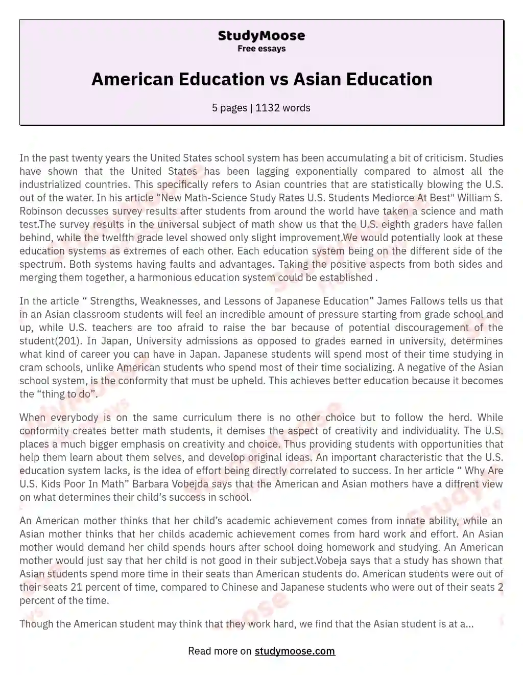 American Education vs Asian Education