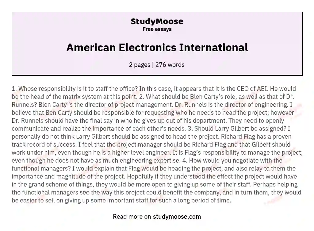 American Electronics International essay