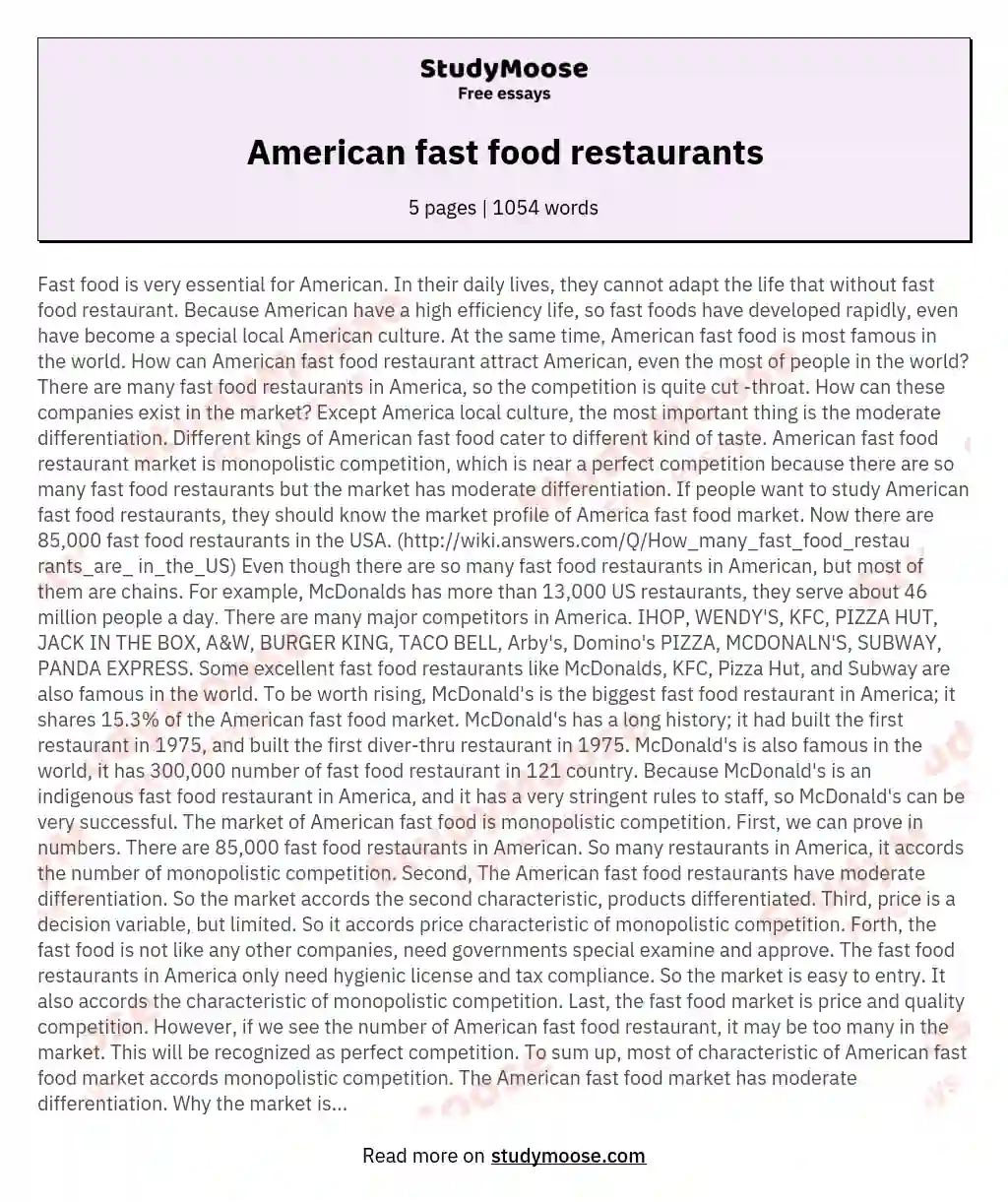 fast food restaurant essay