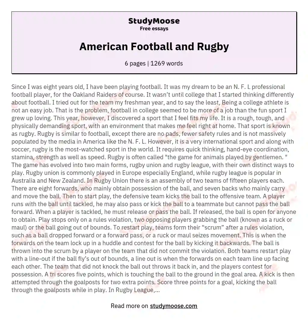 American Football and Rugby essay