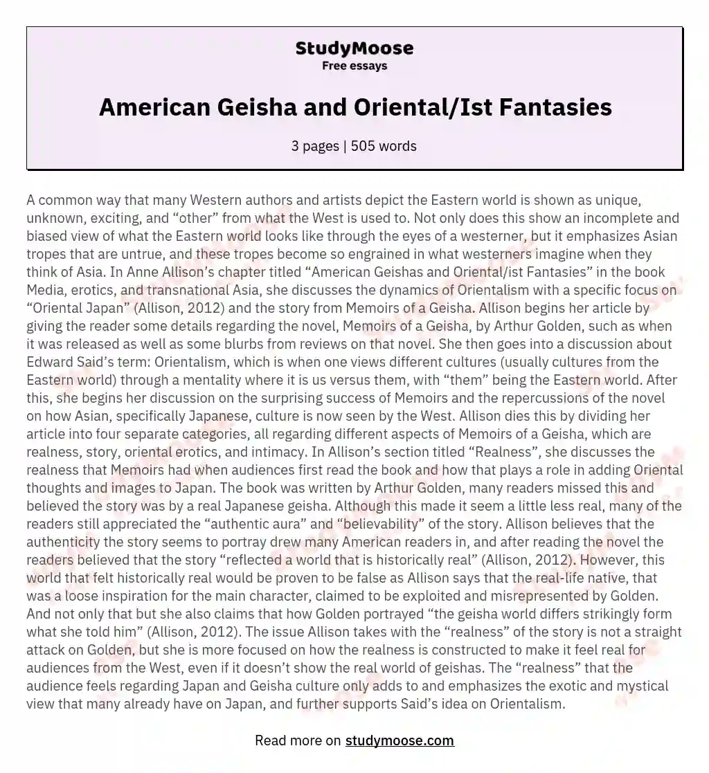 American Geisha and Oriental/Ist Fantasies essay