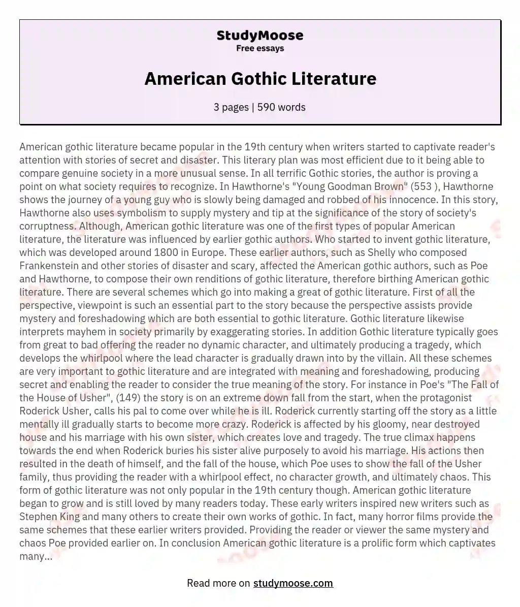American Gothic Literature essay