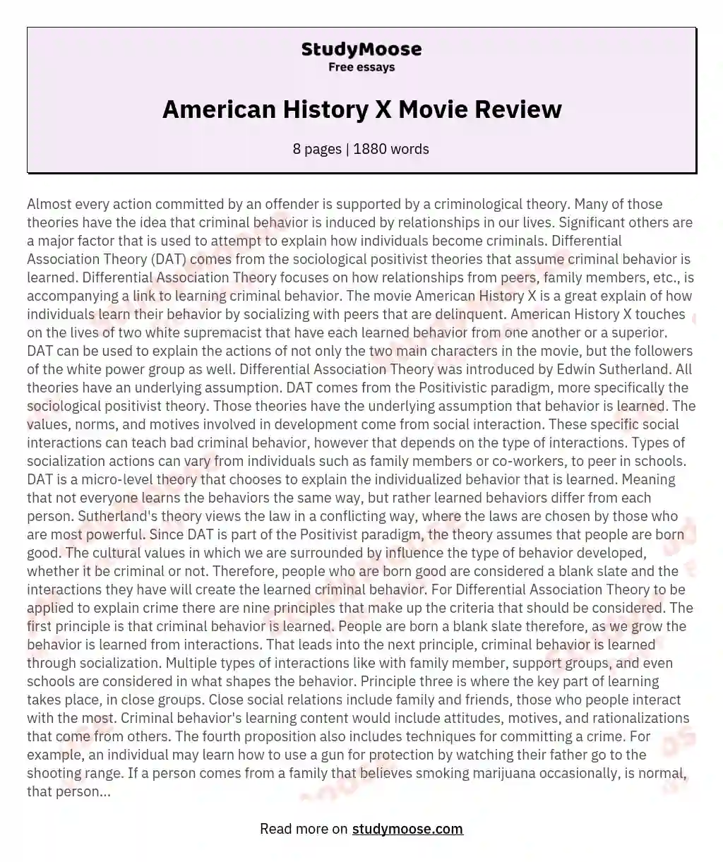 American History X Movie Review essay