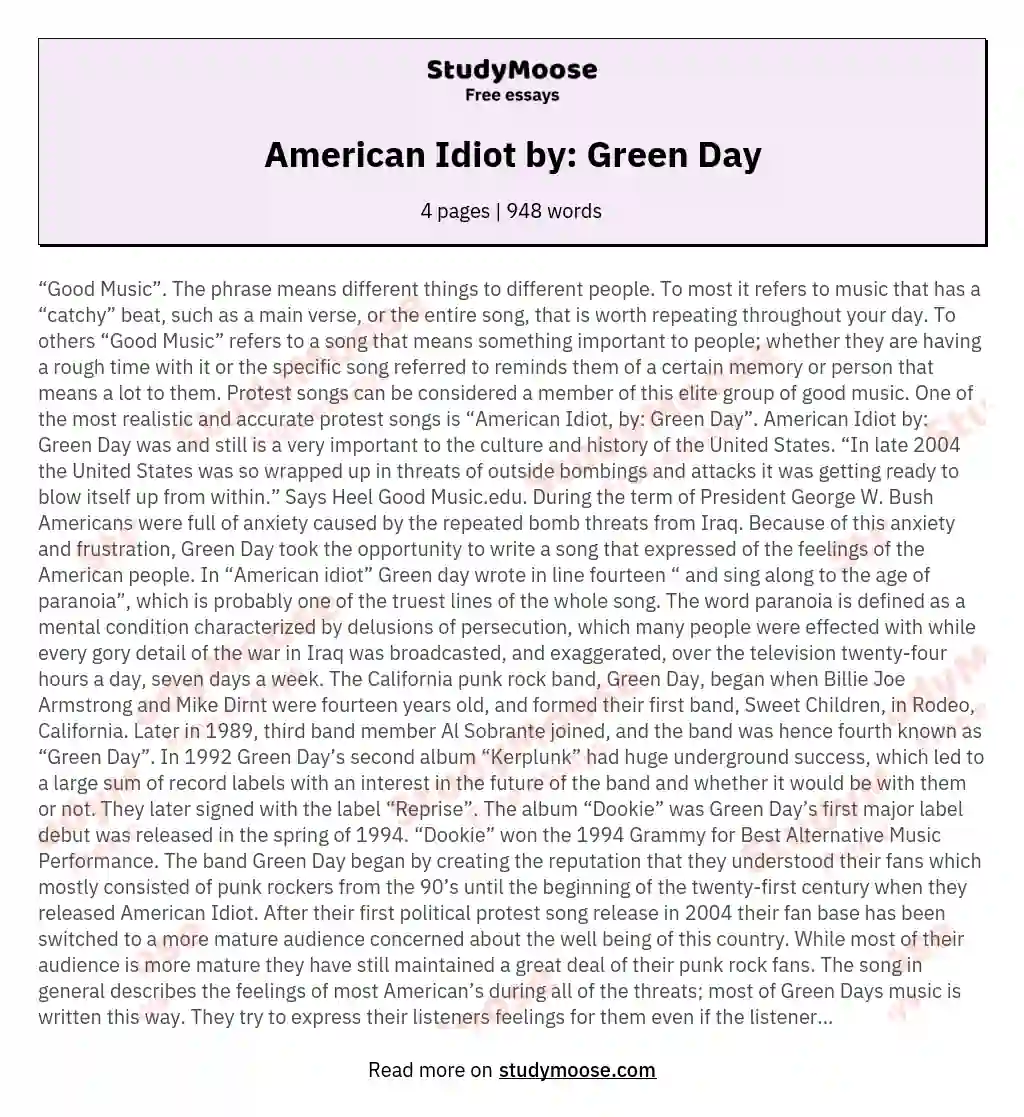 American Idiot by: Green Day essay